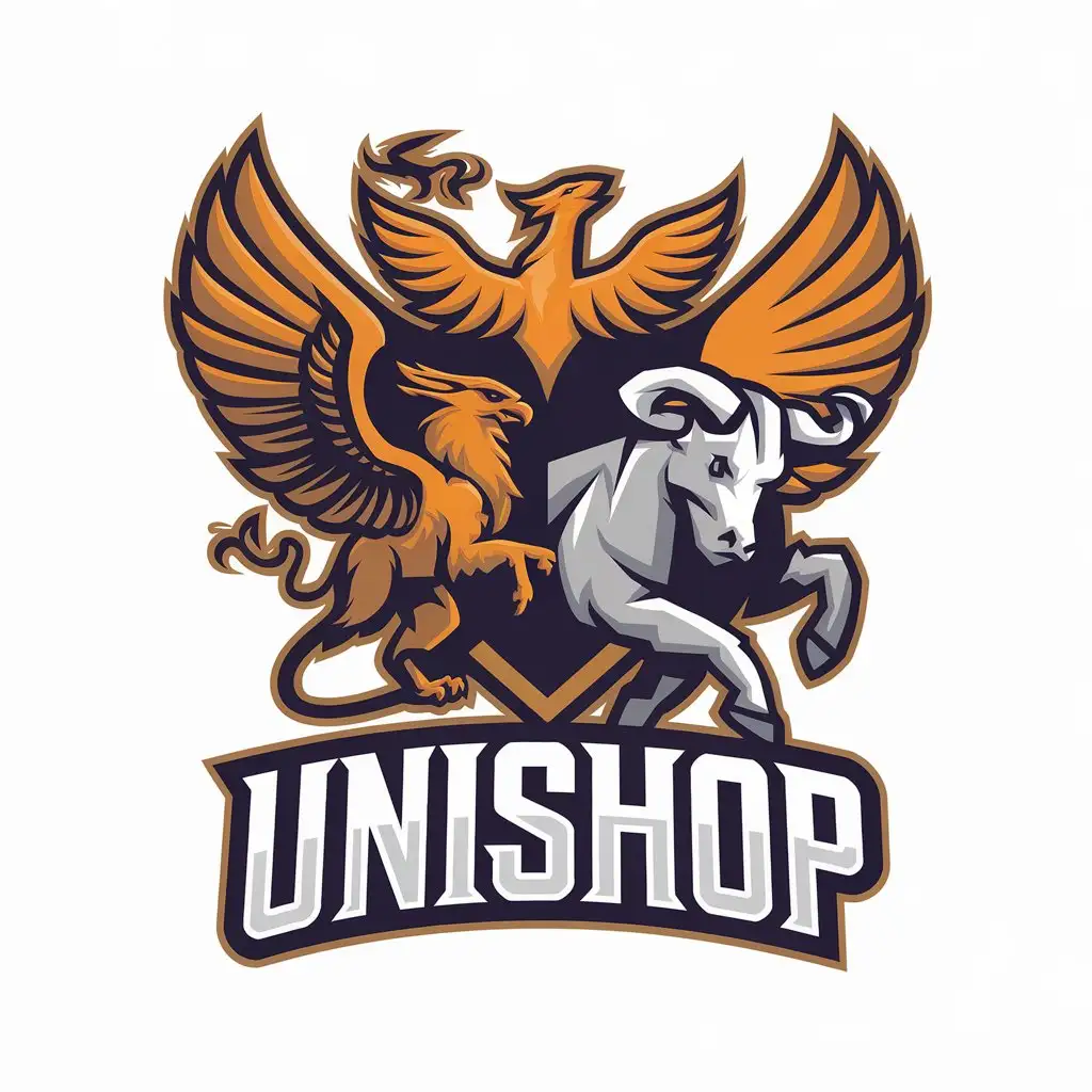 LOGO Design For UniShop Griffin Phoenix and Minotaur Symbol in Sports Fitness Industry