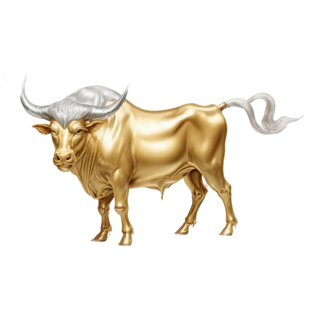 A golden bull with silver horns