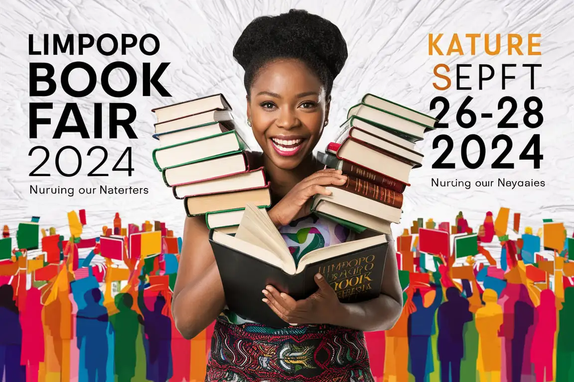 African Woman Excitedly Holding Books at Limpopo Book Fair 2024