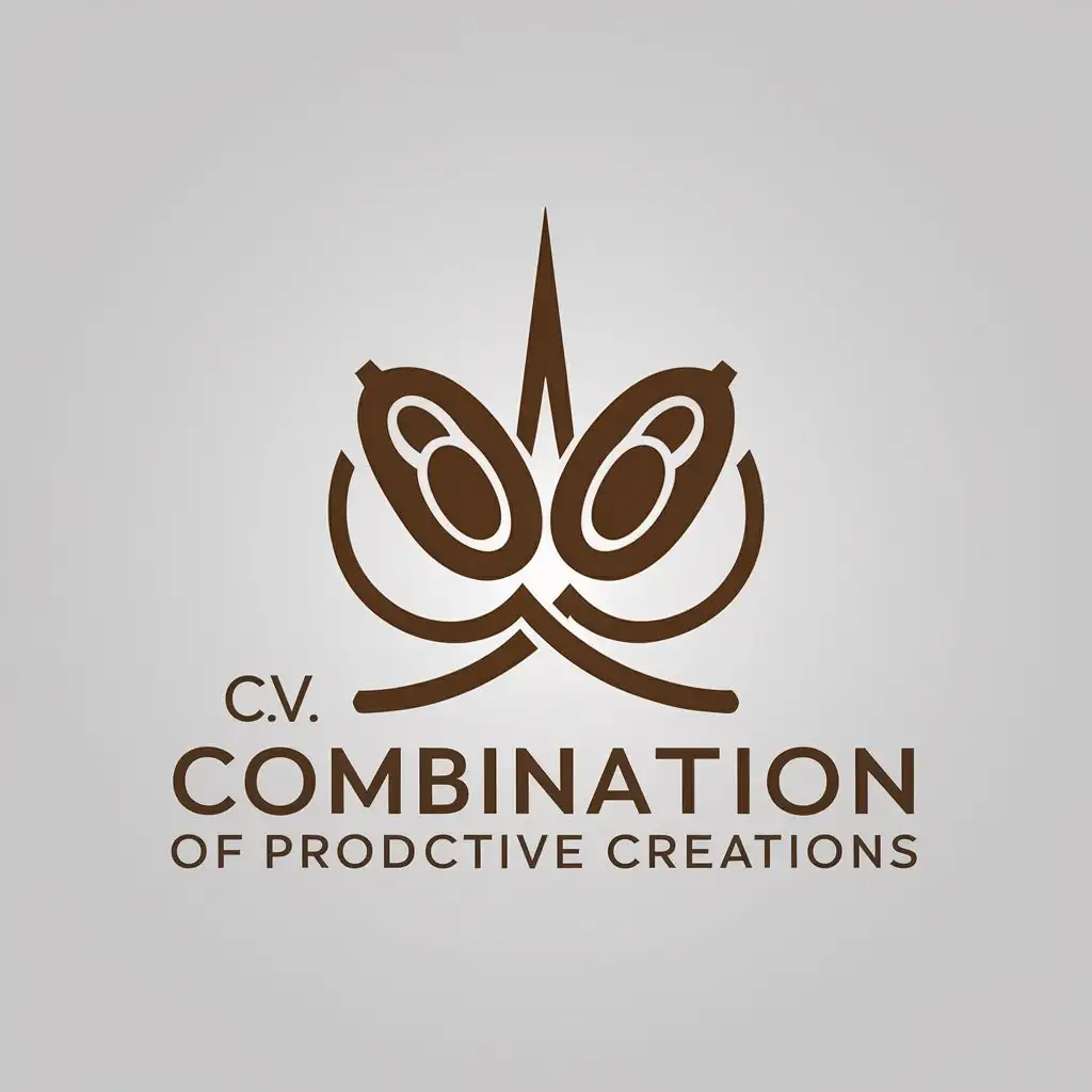 a vector logo design,with the text "CV. Combination of Productive Creations", main symbol:coffee beans and scissor,Minimalistic,clear background