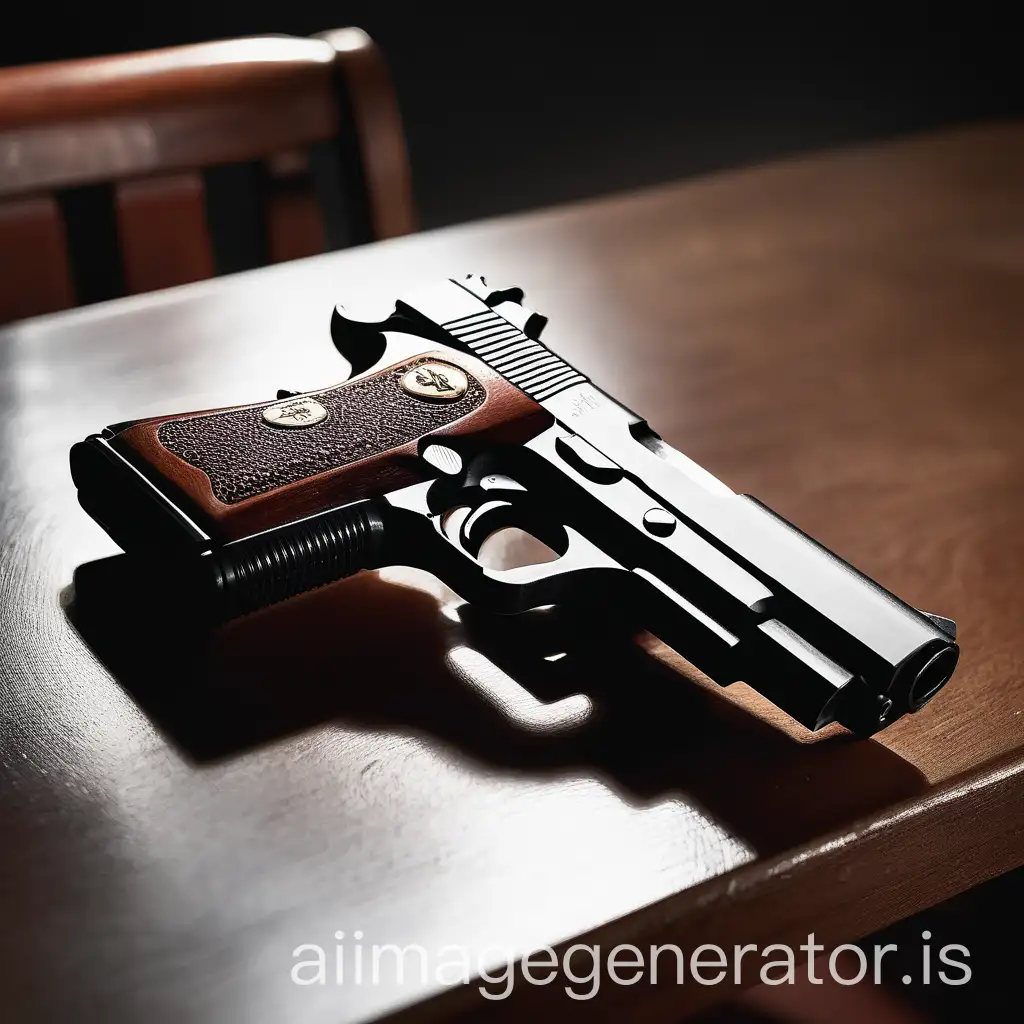 Mafia-Thugs-Gun-Resting-on-a-Table-in-a-Dark-Room