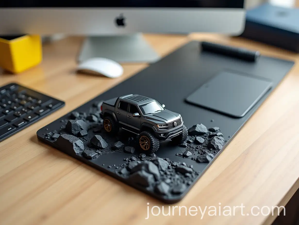 Neatly-Organized-Office-Desk-with-Apple-iMacs-and-Embossed-Volkswagen-Key-Fob