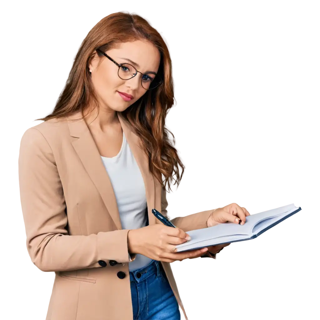 Professional-Woman-with-Blesser-Writing-with-Pen-PNG-Clear-and-HighQuality-Image-for-Various-Uses