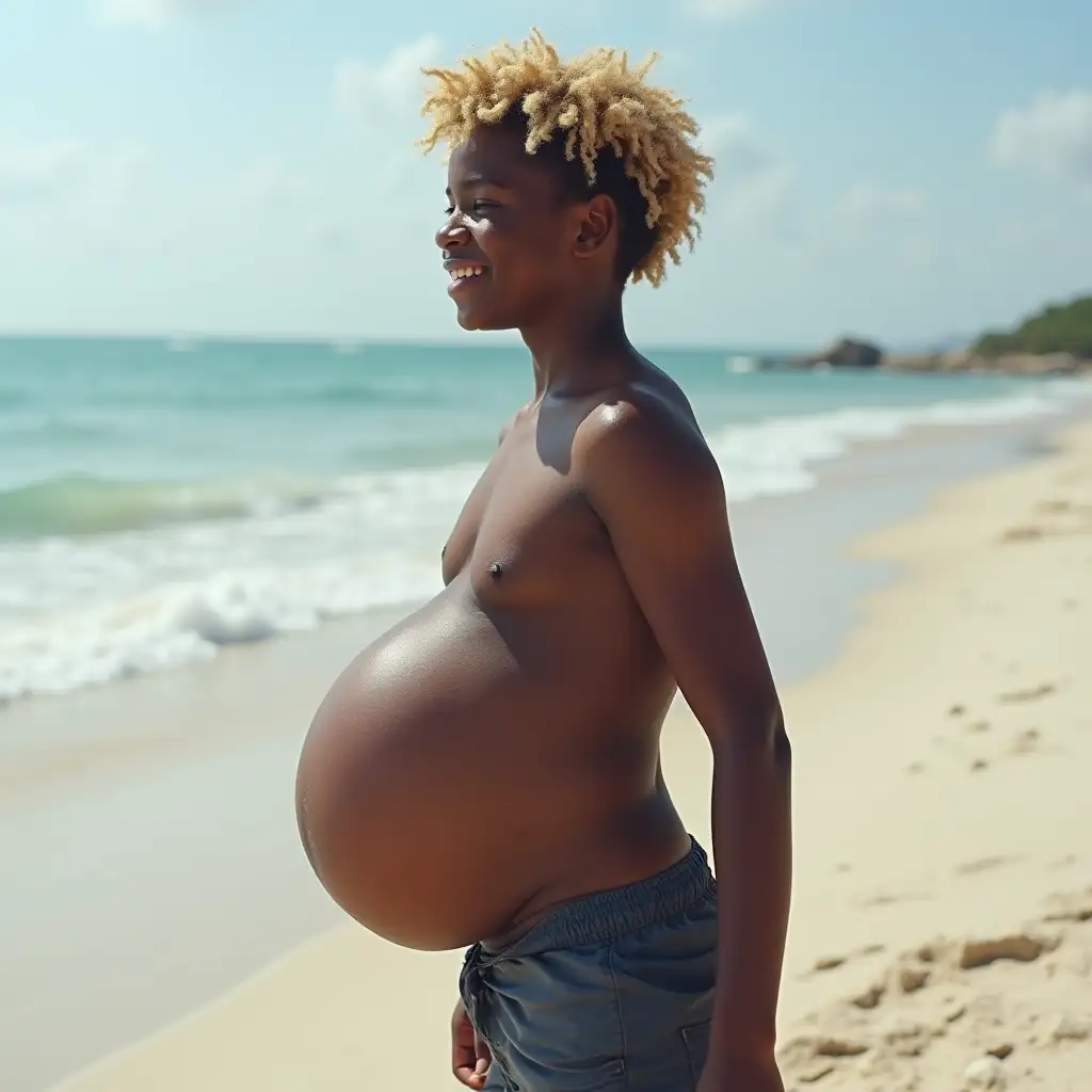 Happy-15YearOld-Boy-at-the-Beach-with-Huge-Bloated-Belly-and-Blonde-Curly-Hair