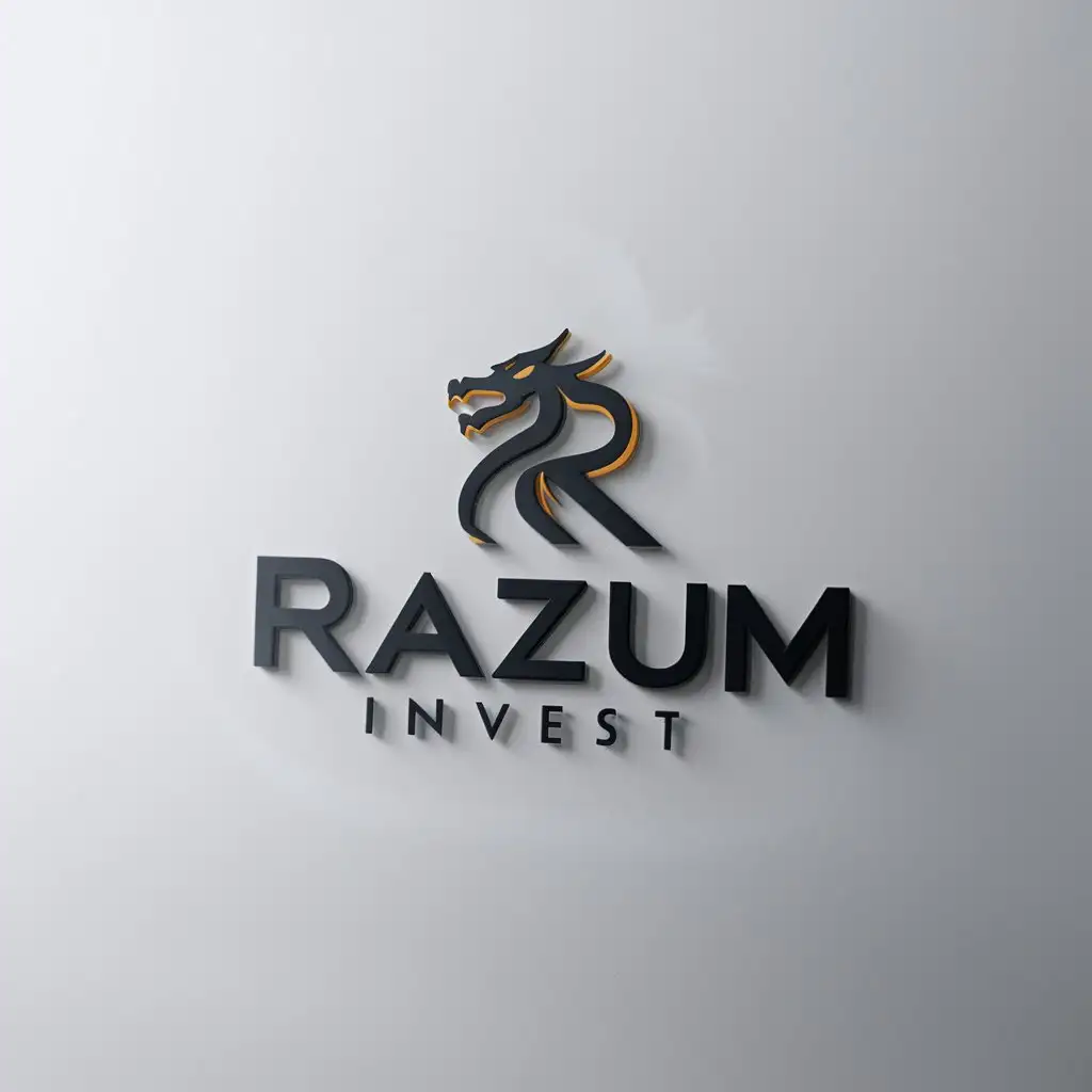 a logo design,with the text "Razum Invest", main symbol:dragon,Minimalistic,be used in Finance industry,clear background