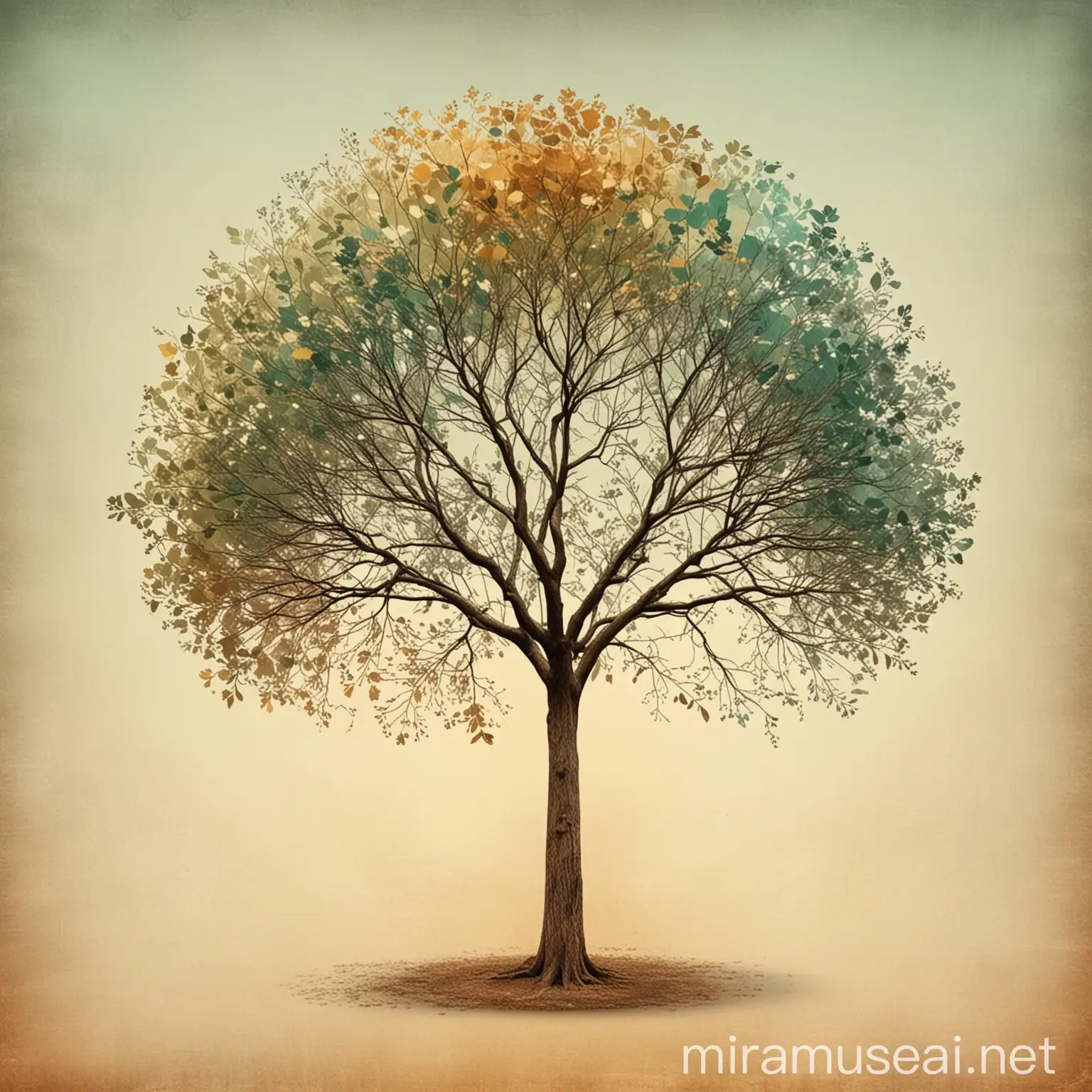 Minimalist Tree Silhouette in Cool Tones on Warm Background