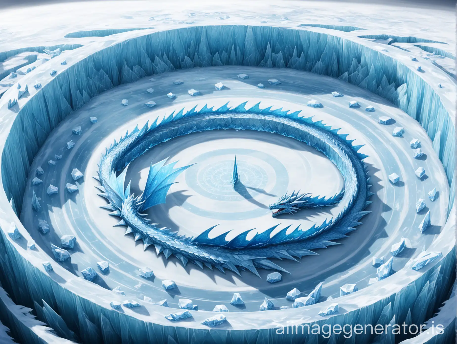 The ice dragon surrounds the ice circle, and there are scattered ice ice dragons outside the circle.
