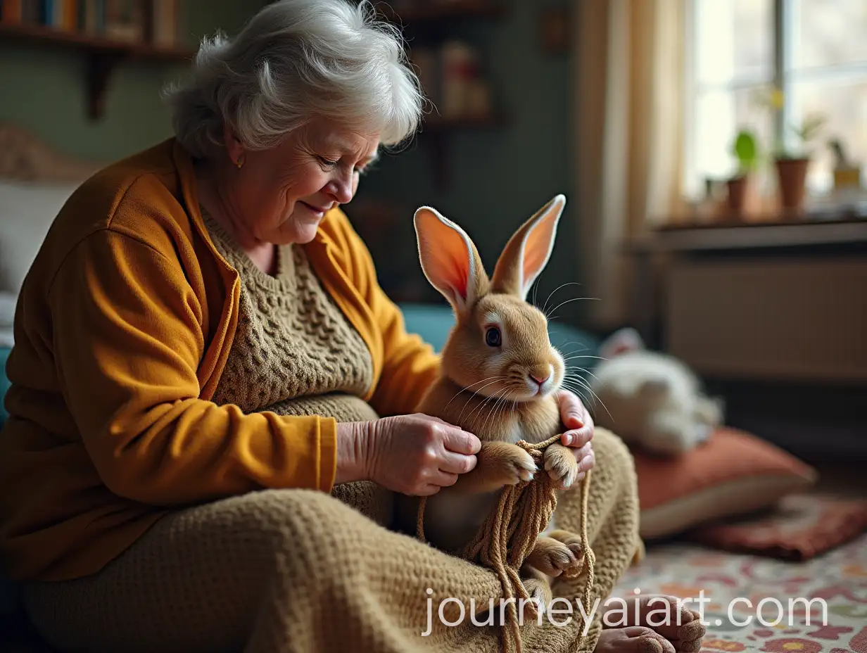Rabbits-Mother-Knitting-with-a-Warm-Homely-Atmosphere