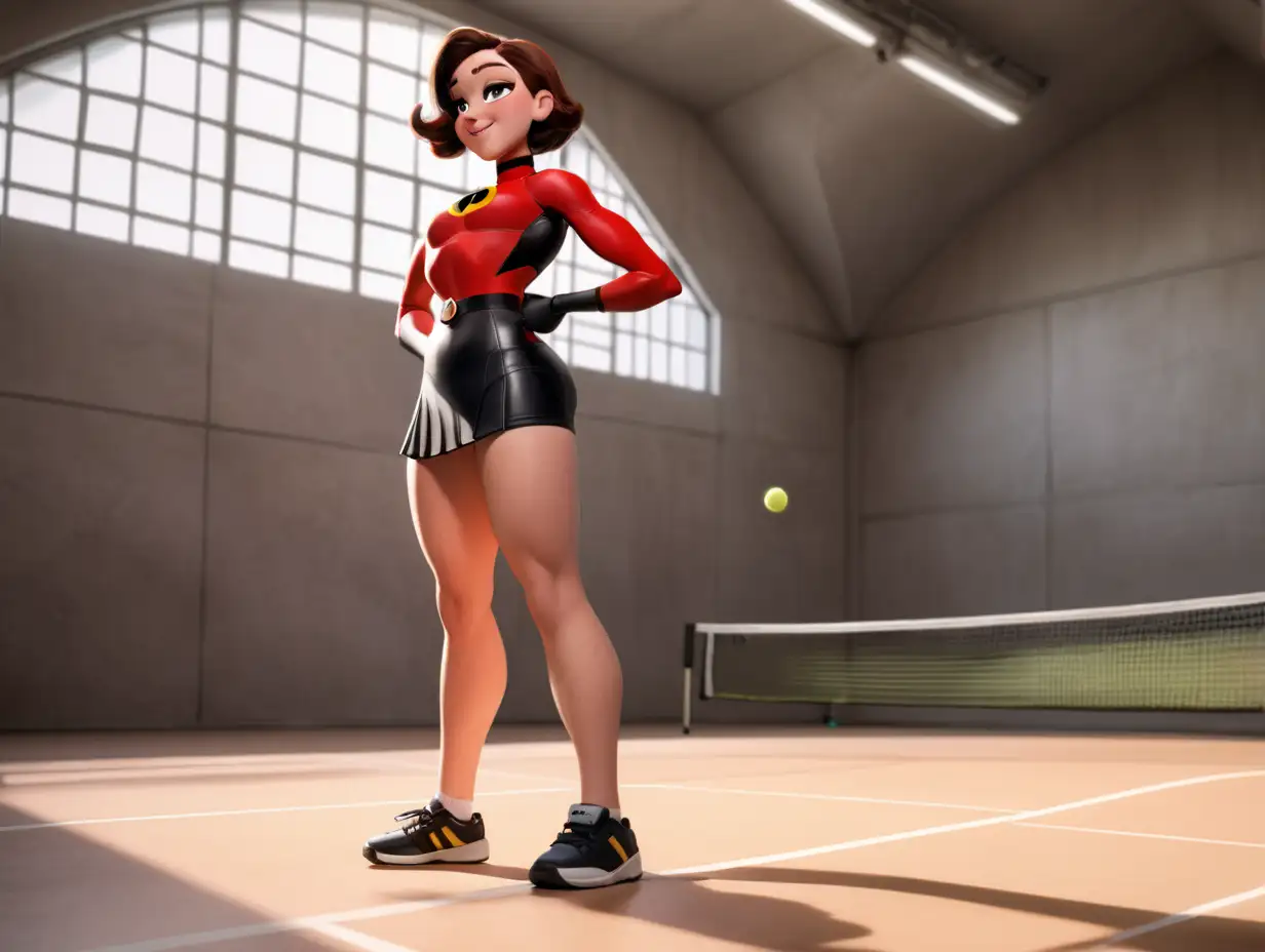 Elastigirl-in-Mini-Tennis-Skirt-Posing-in-Empty-Room