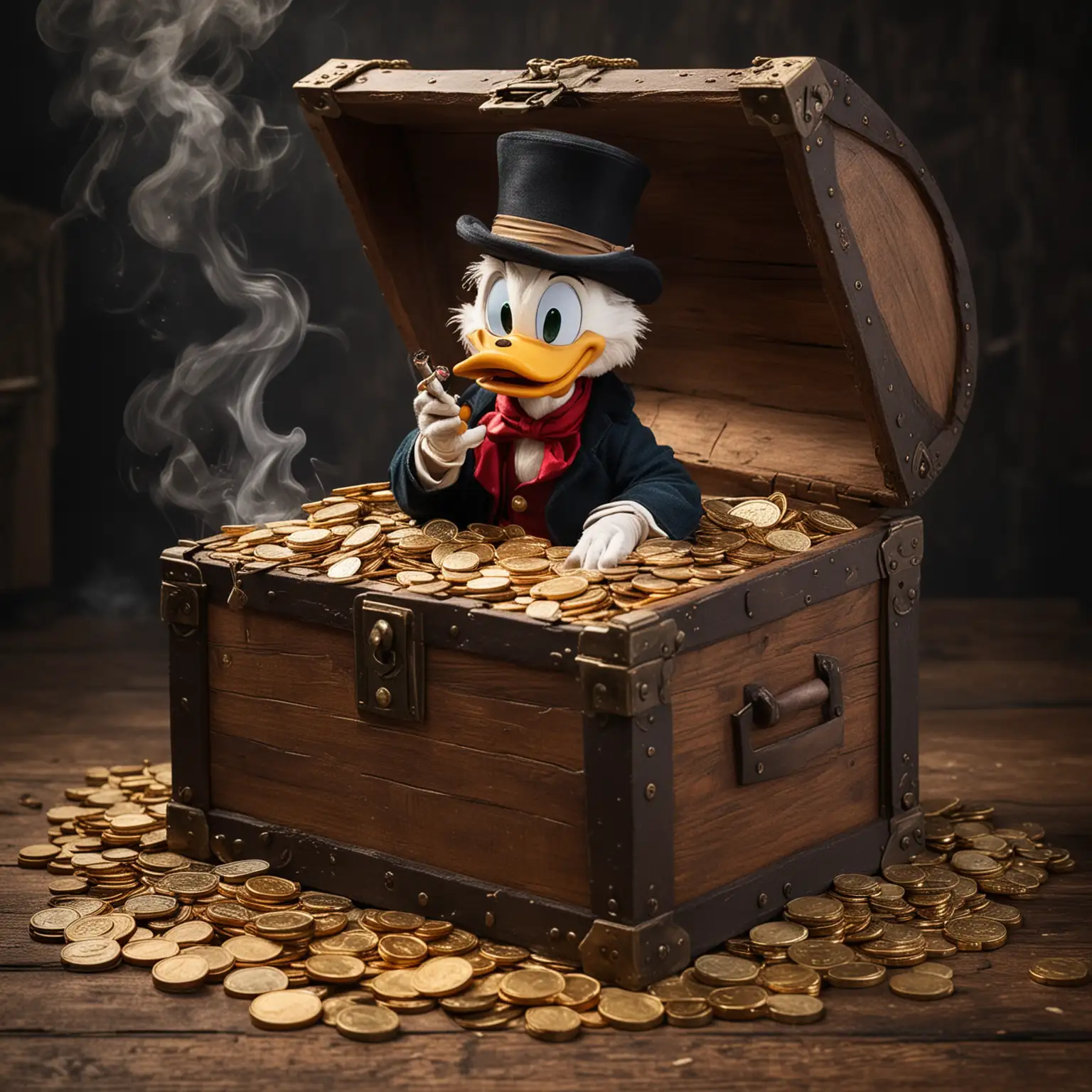 Wealthy-Scrooge-McDuck-Relaxing-on-a-Treasure-Chest-with-Glimpses-of-Gold