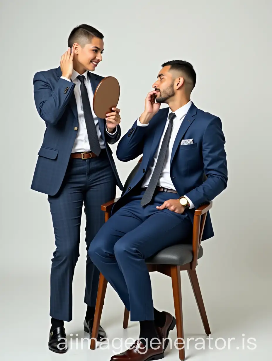 Fashionable-Woman-Supermodel-Admiring-Reflection-in-Business-Attire