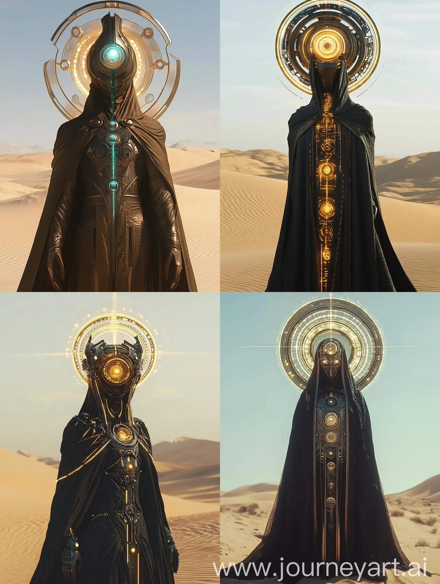 Futuristic-Being-with-Glowing-Halo-Headpiece-in-Desert-Landscape