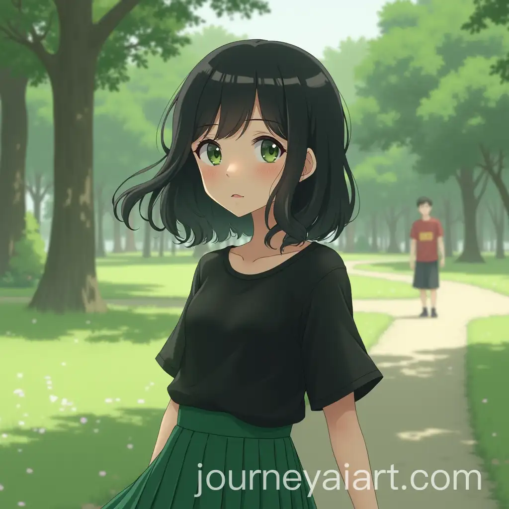 Korean-Girl-in-Green-Pleated-Skirt-Enjoying-a-Park-Day