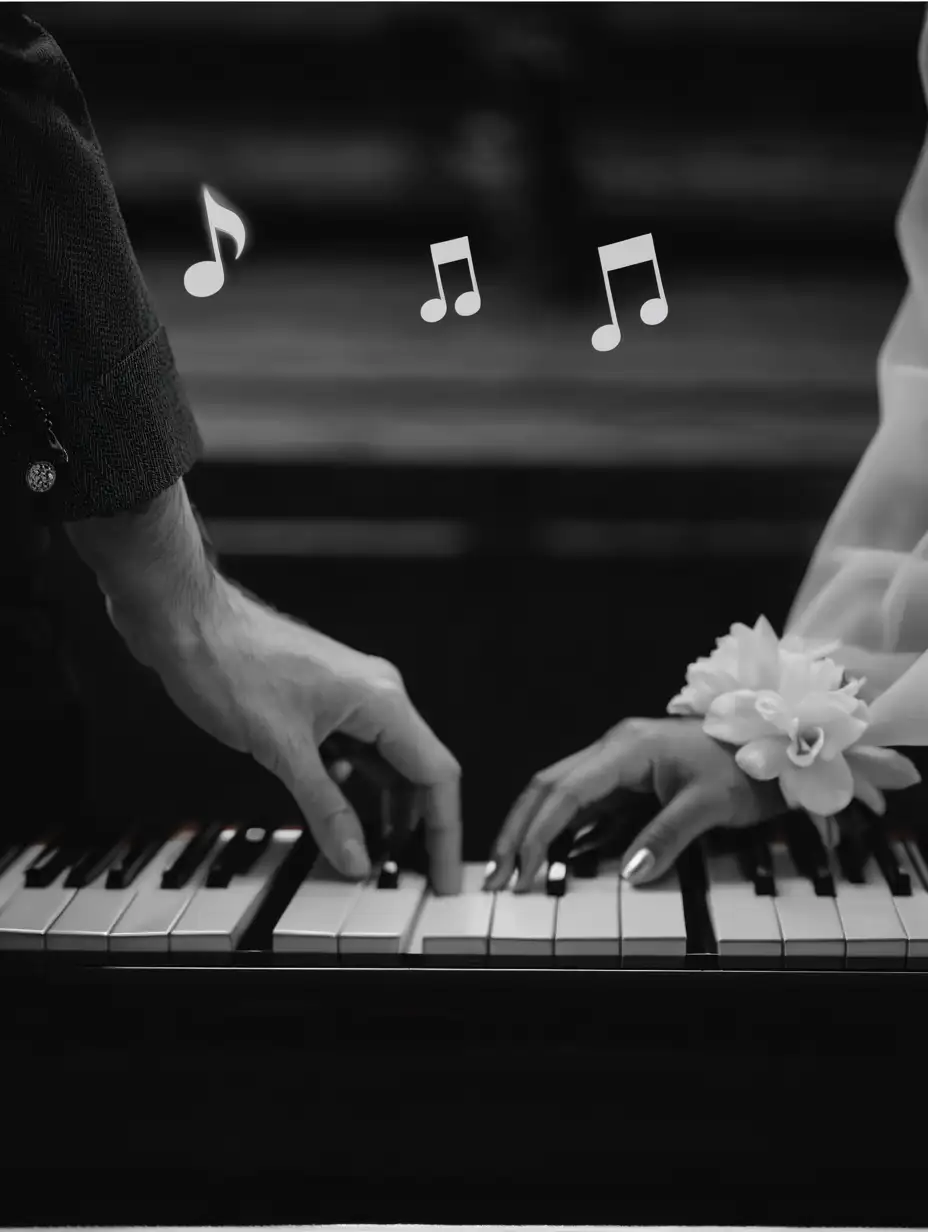 Whimsical Couple Dancing Amidst Musical Notes