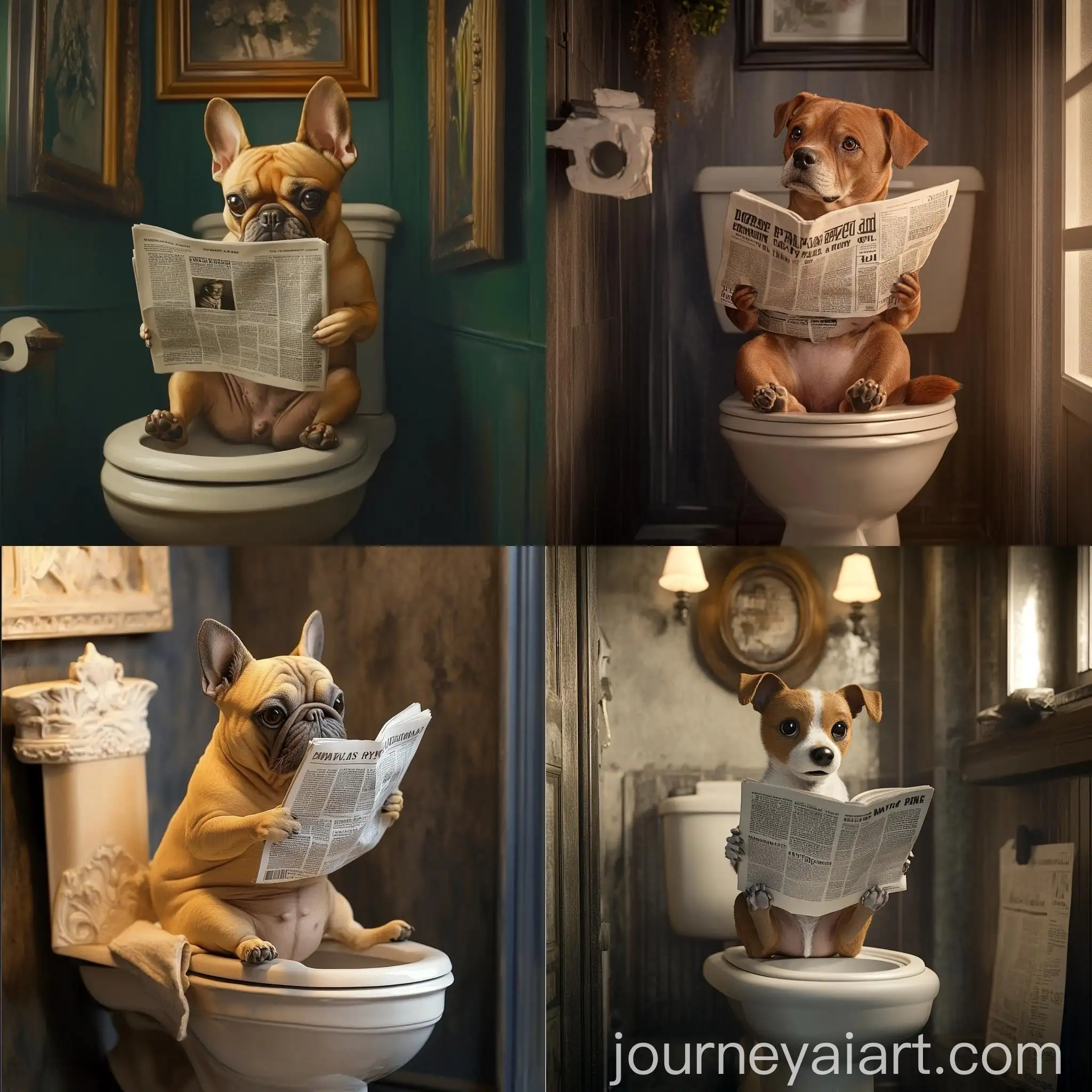 Dog-Reading-Newspaper-on-Toilet