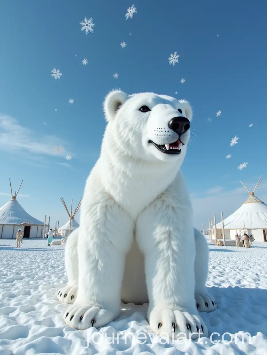 Burning-Man-Festival-Transformed-into-a-Frozen-Dreamland-with-Faux-Fur-Snowflakes-and-Polar-Bear-Statue