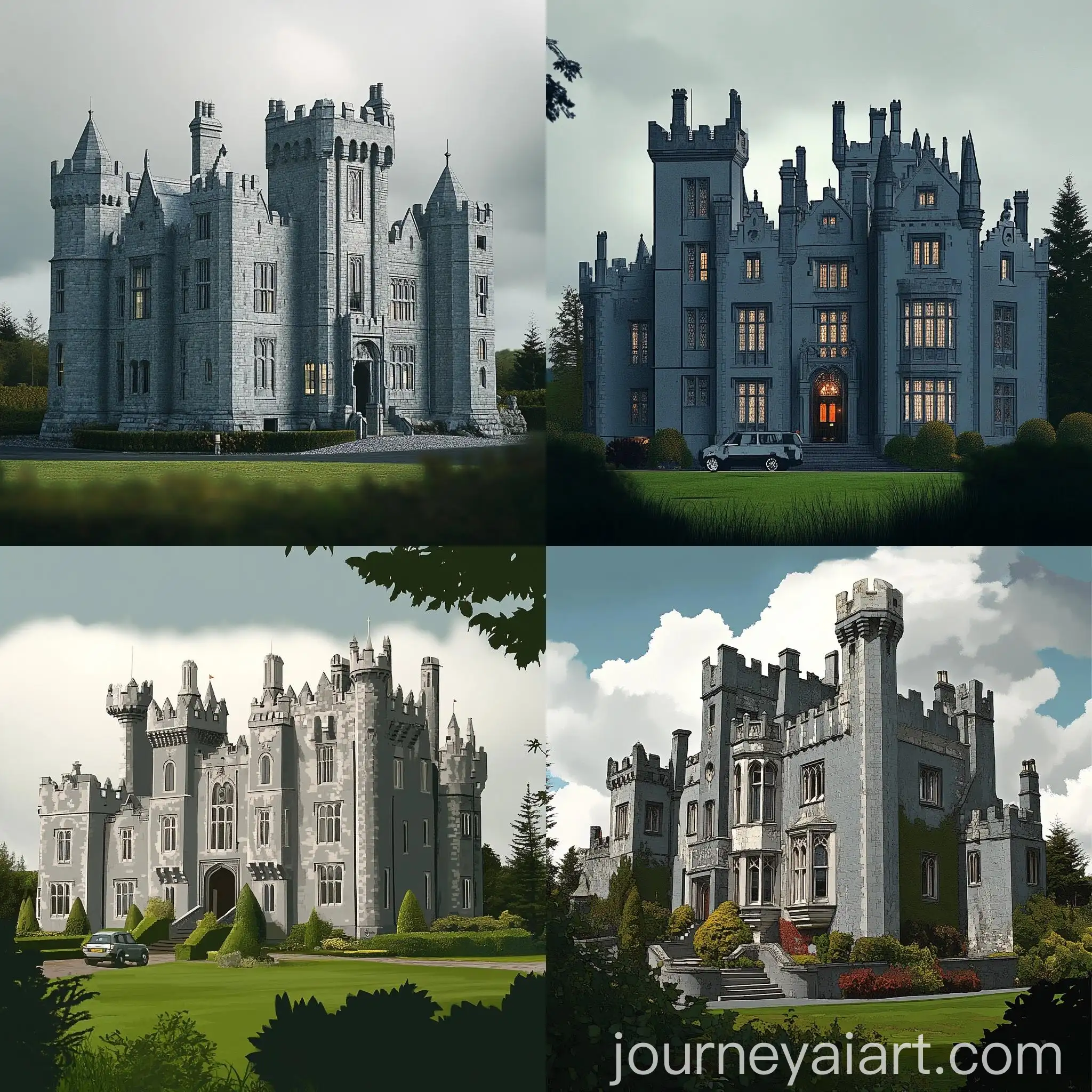 Kinnitty-Castle-Ireland-Flat-Design-Modern-4K-Wallpaper