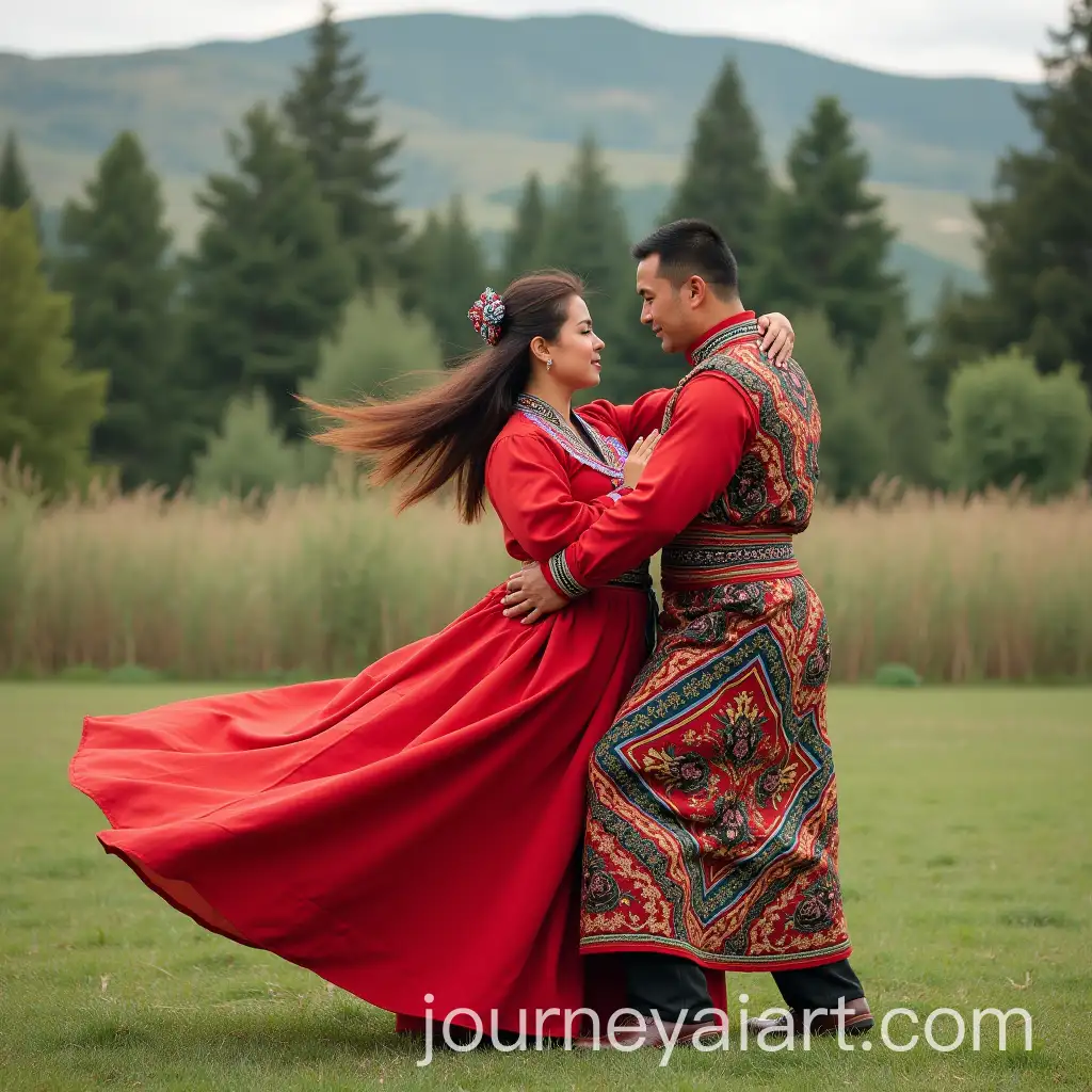 Mongolian-Couple-in-Traditional-Deel-Dancing-in-a-Garden-of-Saussurea-Dorogostaiskii-Palib