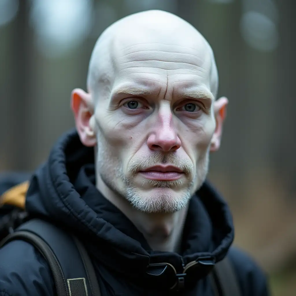 Albino Native American Man in Black Hiking Gear