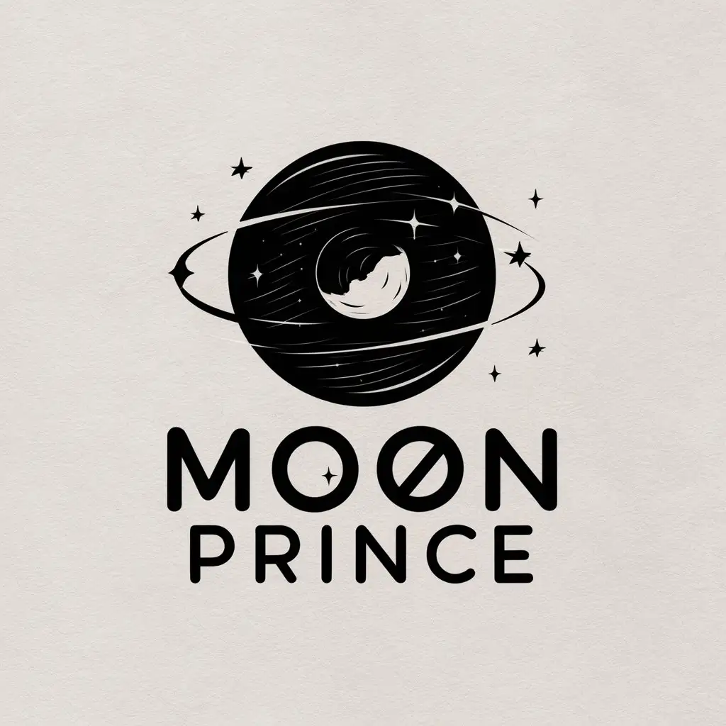 a vector logo design,with the text "Moon prince", main symbol:universe, moon, stars,Moderate,clear background