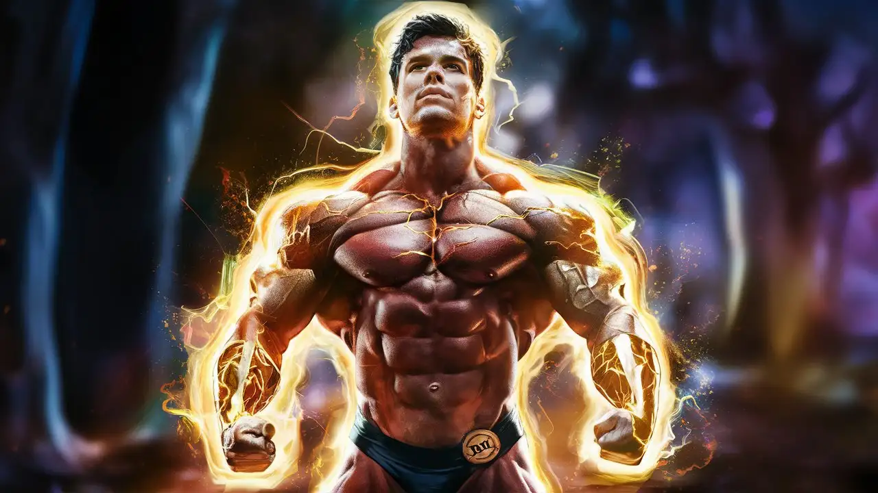 Powerfully-Muscled-Bodybuilder-Transformed-into-a-Superhero-with-Luminous-Energy