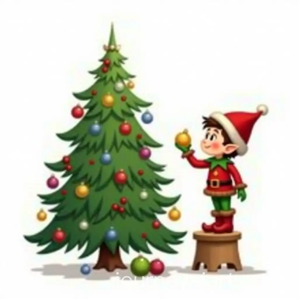 Colorful-Christmas-Tree-with-OrnamentHolding-Elf