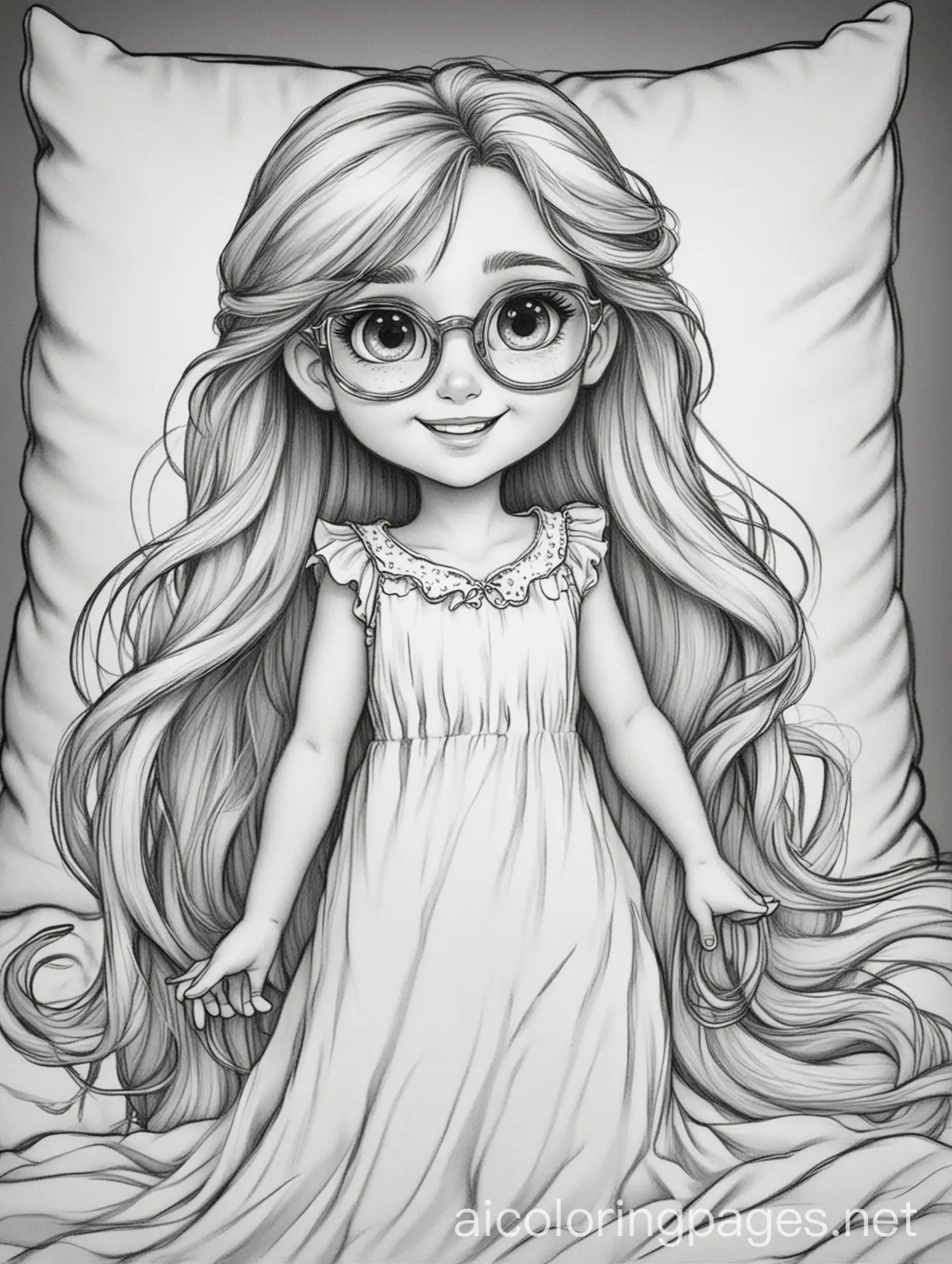 Young-Girl-with-Long-Hair-Smiling-in-Nightdress-Coloring-Page