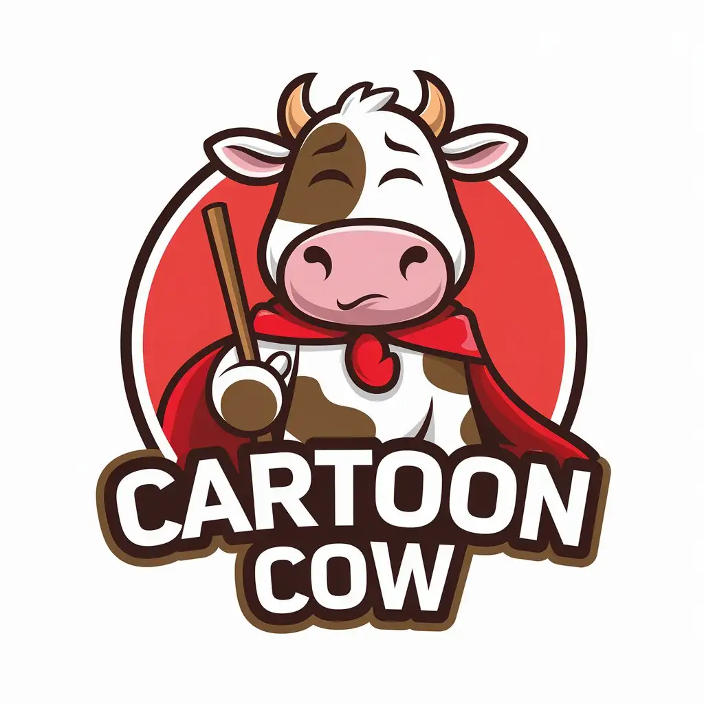 LOGO-Design-for-Cartoon-Cow-Vector-Logo-with-Cool-Character-and-Red-Cape-for-Restaurant-Industry