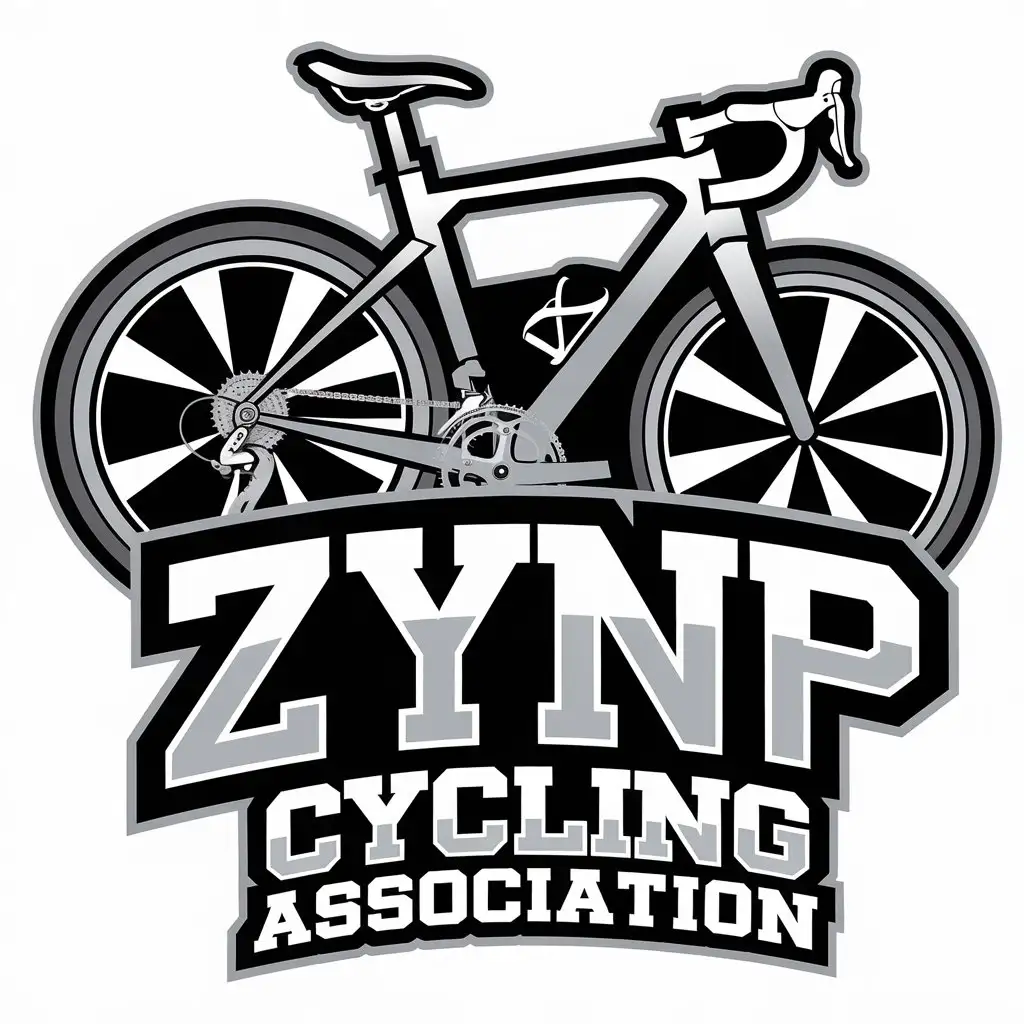 a vector logo design,with the text "ZYNP Cycling Association", main symbol:bicycle,complex,be used in Sports Fitness industry,clear background