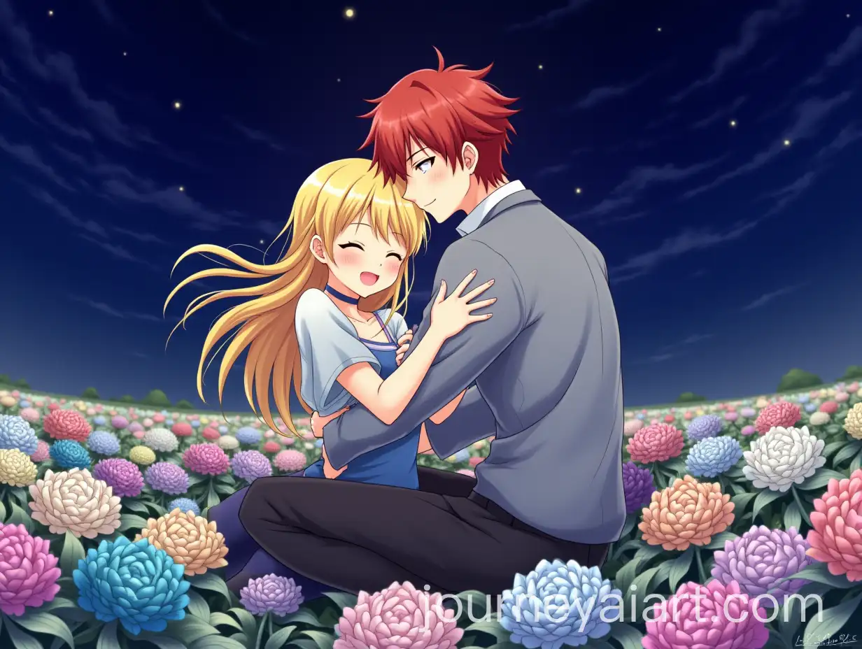 Anime-Couple-EmbrAI-Art-Prompt-Expansionacing-in-Flower-Field-Under-Night-Sky