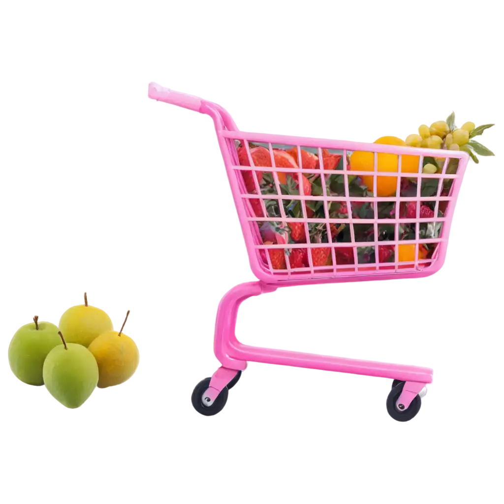 Pink Shopping cart with fruits