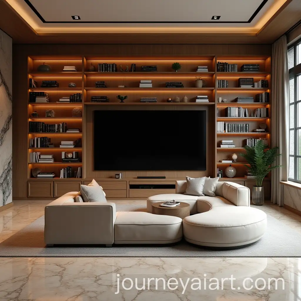 Modern-Tele-Wall-Emerging-from-Computer-in-Luxury-Library-Setting