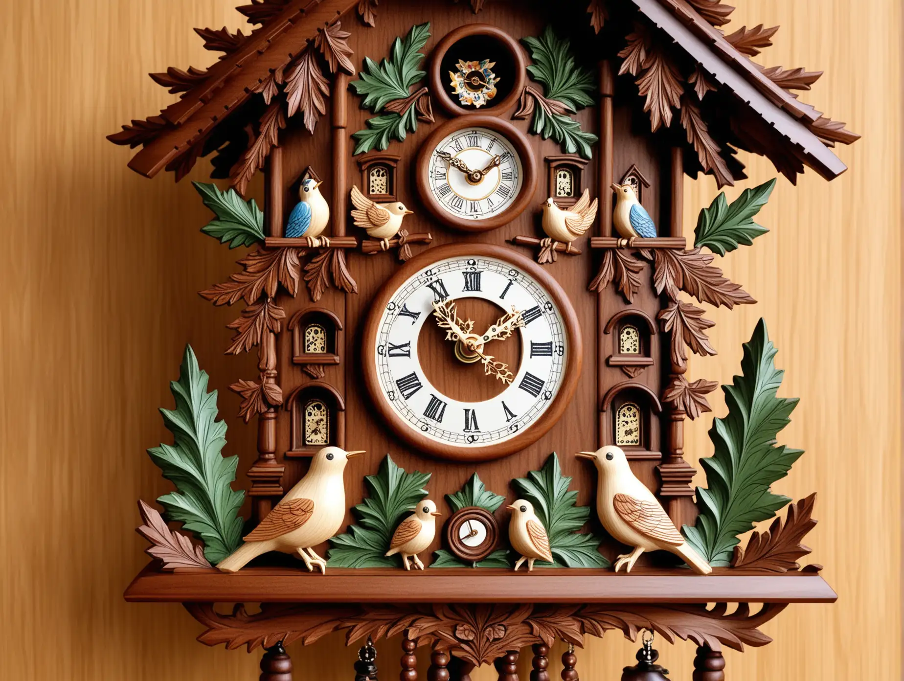 Intricately-Carved-Traditional-Cuckoo-Clock-with-Forest-Motifs