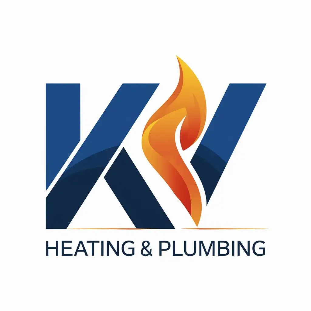 LOGO Design for KV Heating Plumbing Blue KV with Flame Black Text for Heating Plumbing