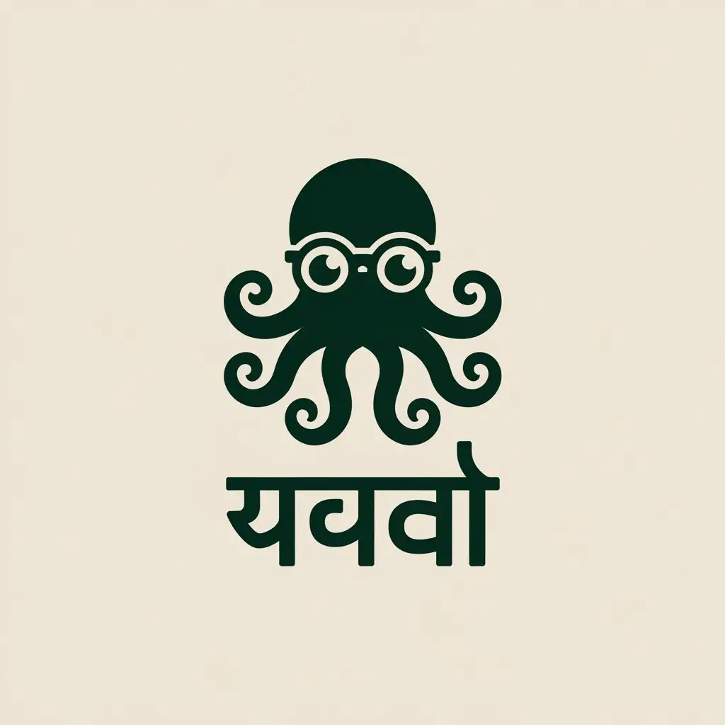 LOGO Design for Dark Green Octopus in Glasses with Minimalistic Style on Beige Background