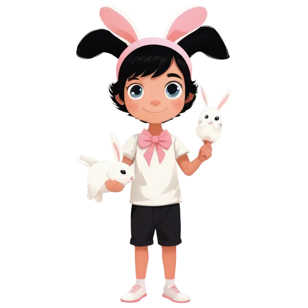 PNG-Image-of-a-Bald-BlackHaired-Boy-with-a-Pink-Ribbon-Holding-a-White-Rabbit