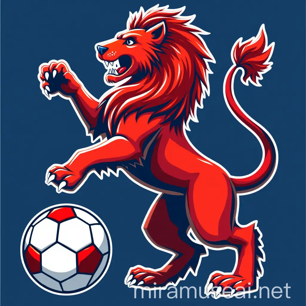 Rampant Lion Playing Soccer in Red and Blue Potenza Team Colors