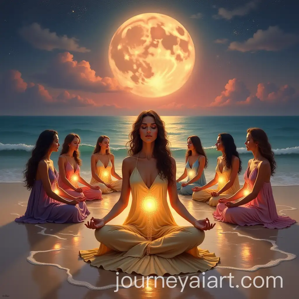 Mystical-Beach-Meditation-Circle-under-a-Glowing-Strawberry-Full-Moon