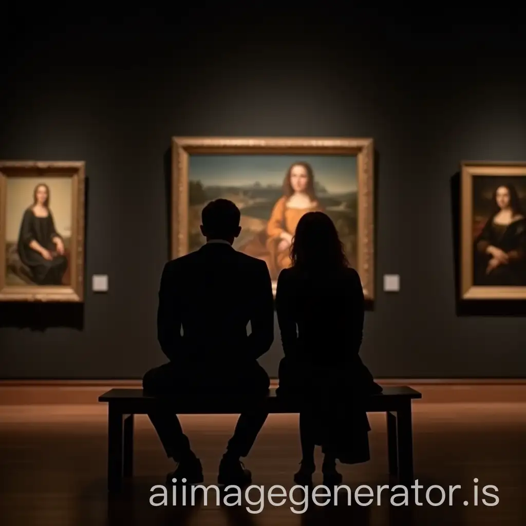 Couple-Sitting-on-Bench-in-Museum-with-Large-Paintings