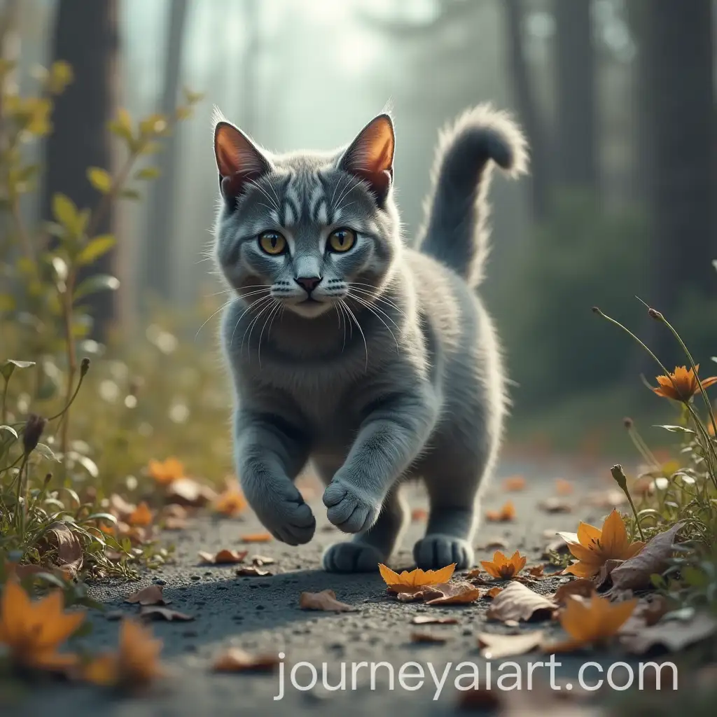 Gray-Cat-Navigating-Complex-Roads-on-the-Way-Home