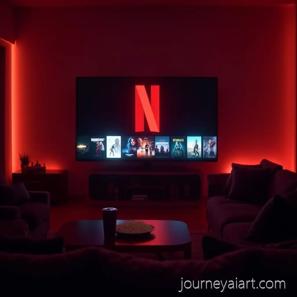 Cinematic-Living-Room-at-Night-withCinematic-living-room-at-night-Netflix-and-Vibrant-Movie-Thumbnails