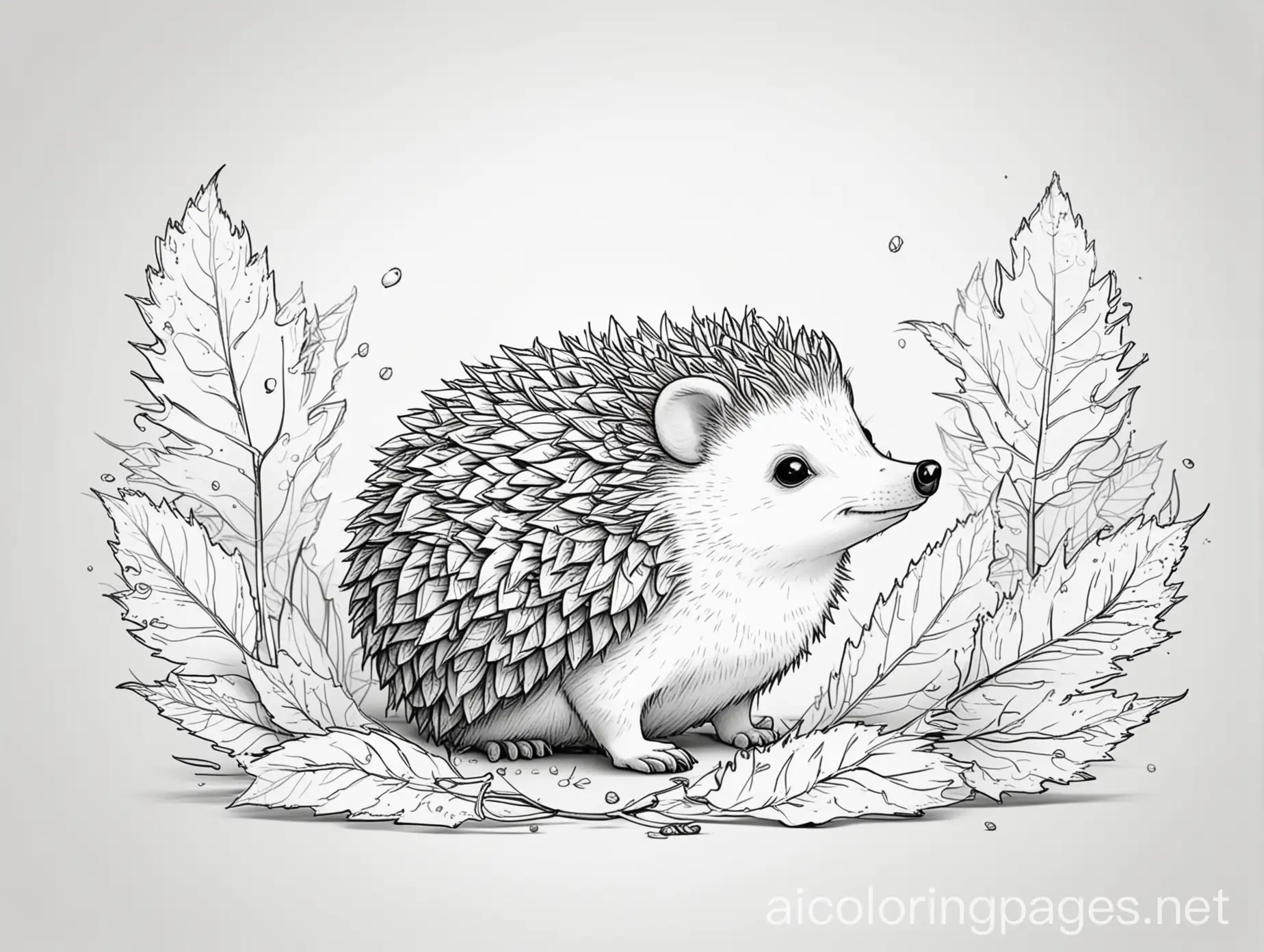 autumn fall leafs hedgehog sun squirell for kids, Coloring Page, black and white, line art, white background, Simplicity, Ample White Space