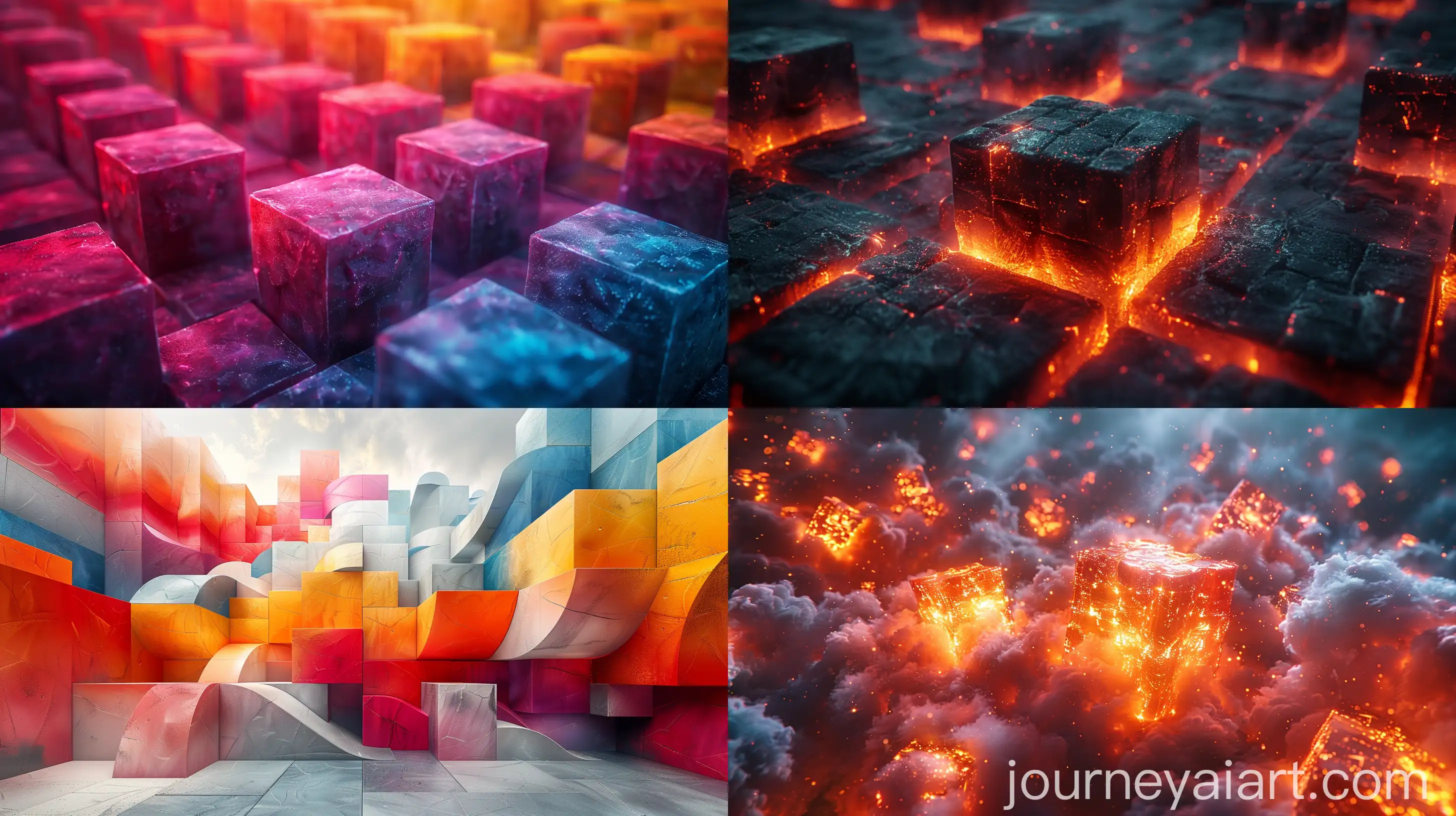 Abstract-3D-Geometric-Art-with-Fire-Blocks-in-Space