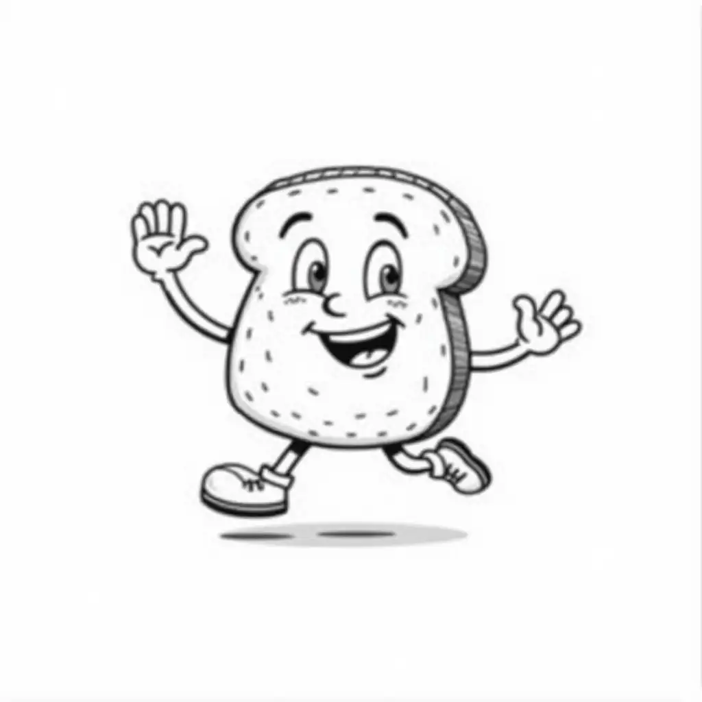 Happy-Mexican-Concha-Bread-Running-in-80s-Style-Black-and-White-Illustration