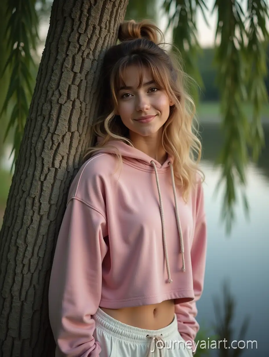 30YearOld-WomanCamping-portrait-at-sunset-Camping-by-Lake-in-Evening-Lighting