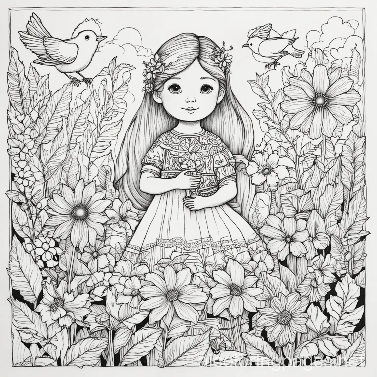 Child-Holding-Flowers-in-Simple-Black-and-White-Line-Art