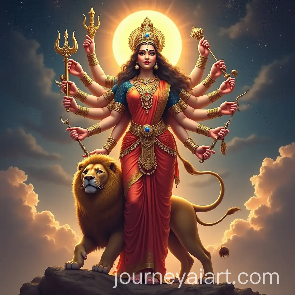 AI-Image-Prompt-ExpansionMajestic-Goddess-Durga-with-Sacred-Weapons-and-Fierce-Lion-in-Cosmic-Setting
