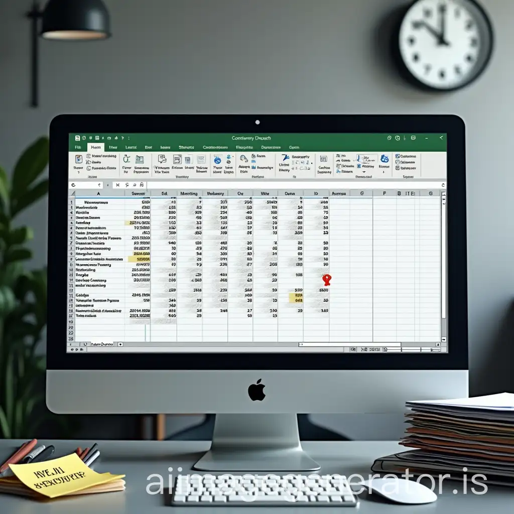 Concept of image: Context: A professional office with a computer screen displaying a complex Excel file full of data, but the image also shows visible flaws such as highlighting or an error icon on certain cells, symbolizing the fragility of Excel files in the pharmaceutical context. Elements clés: On the computer screen, an Excel file is open with formulas visible, but with a warning message overlaid, like 'Attention: Missing validation' or 'Data at risk'. A stack of physical folders next to the computer, with a post-it note marked 'Invest in real software'. In the background, a wall clock reminding of time pressure, suggesting the urgency to replace these Excel files with more reliable software. Above the image, large text saying 'You are going to have to buy software to replace your Excel files'.