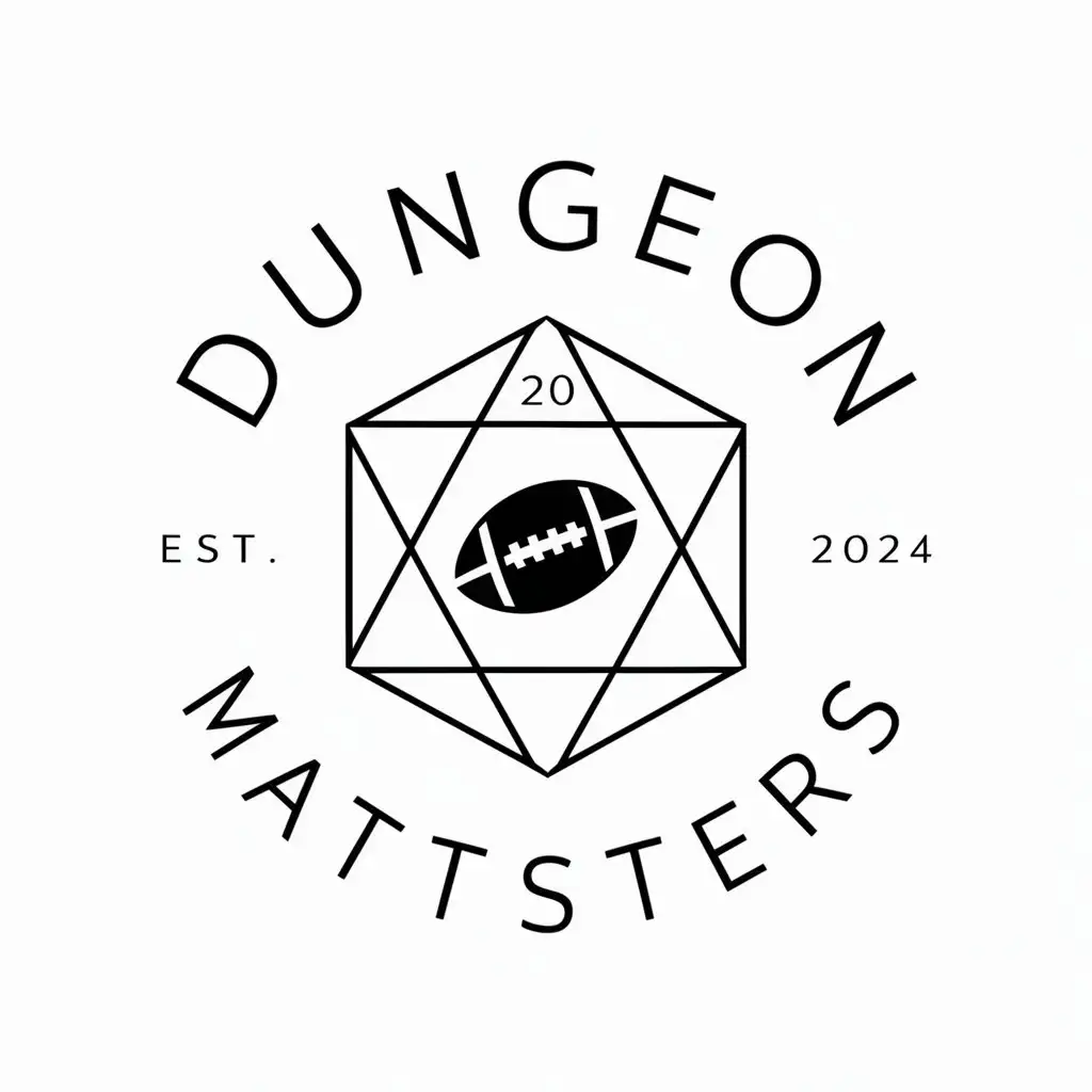 LOGO Design for Dungeon Mattsters Minimalistic Vector Logo with D20 and Football Theme