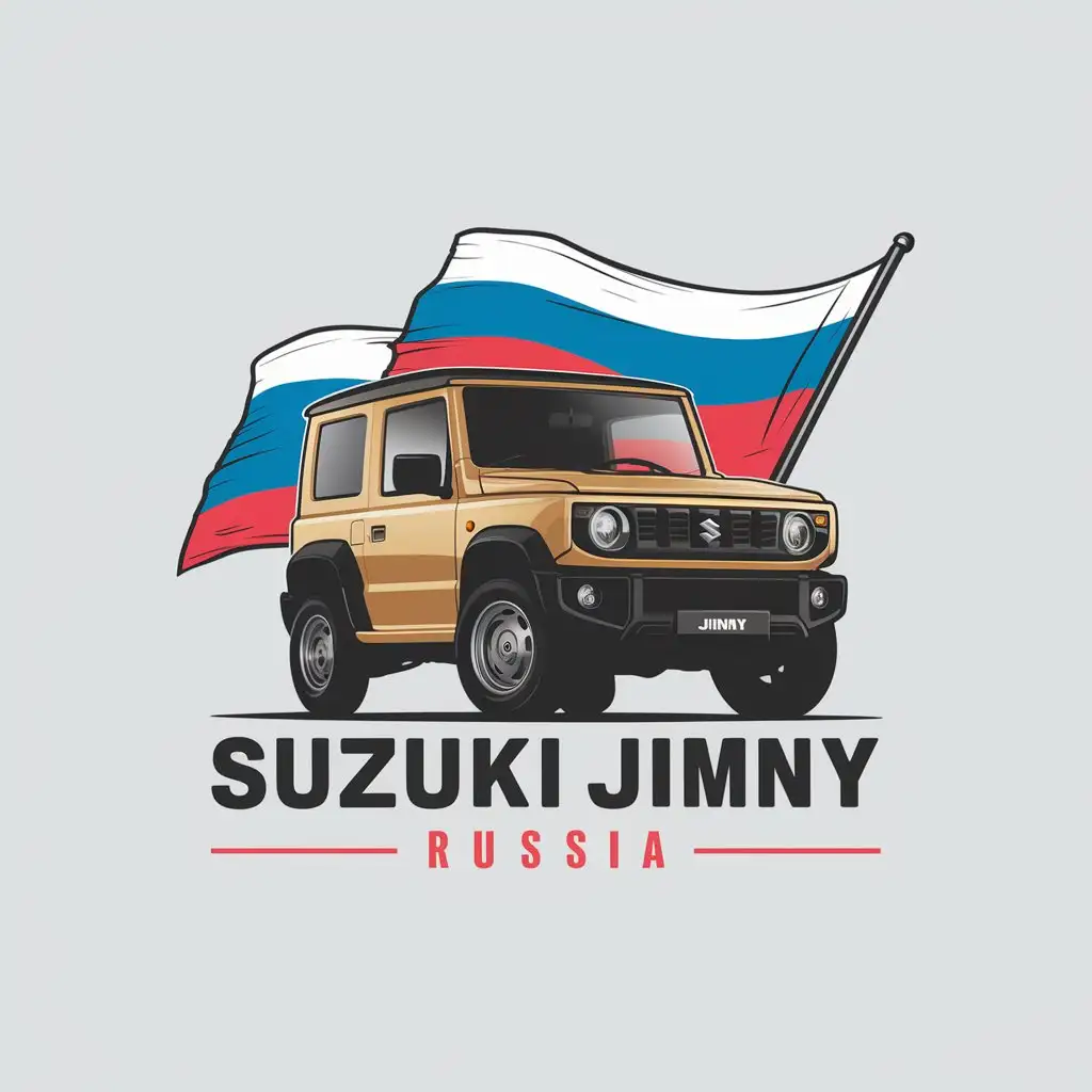 a vector logo design,with the text "Suzuki Jimny Russia", main symbol:Suzuki Jimny, Russian Federation Flag,complex,be used in Automotive industry,clear background